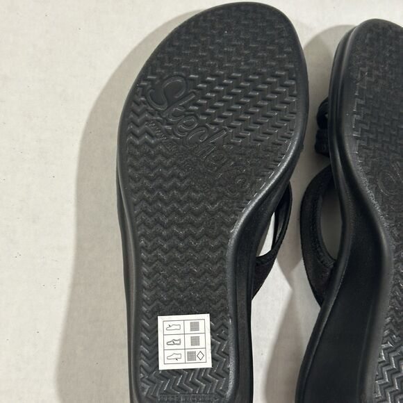 Skechers Womens Sz 9 Memory Foam Sandals Black Heel Wedge Slip On Strappy - Picture 13 of 16
